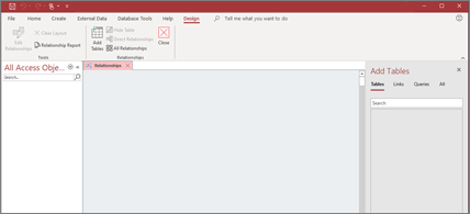 Access screen with Add Tables Pane open