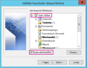 Valige meilikonto, mida soovite eksportida.
