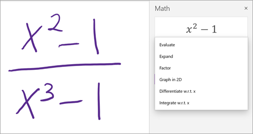 A list of Expressions in Math Assistant