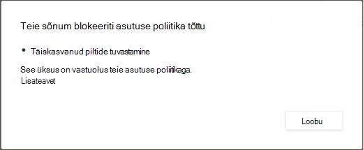 Dialoogisõnum selgitab, miks kustutati täiskasvanutele mõeldud sisu sisaldav sõnum.