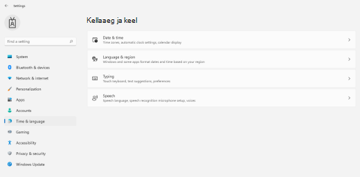 Aja- ja keelemenüü Windows 11.