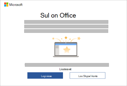 Kuvab dialoogiboksi, mis kuvatakse Office'i rakenduse avamisel uues seadmes, mis sisaldab Office'i litsentsi.