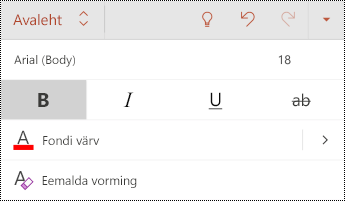 Font menu in PowerPoint for Android.