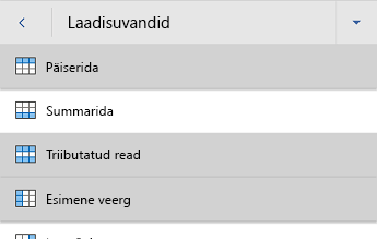 Word for Androidi tabelilaadide suvandite menüü, kus on valitud päiserida.