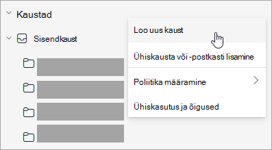 Kaustapaani menüüs Rohkem suvandeid valitud käsu Loo uus kaust kuvatõmmis