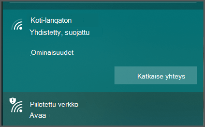 Windows 10 näyttää luettelon langattomista verkoista, joihin voit muodostaa yhteyden. Jossain verkossa näkyy “suojattu” ja jossain toisessa “Avoin”.