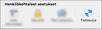 Tietosuoja-kuvake sovelluksen asetuksissa.