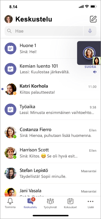 Pienryhmähuoneen keskustelu mobiililaitteessa.