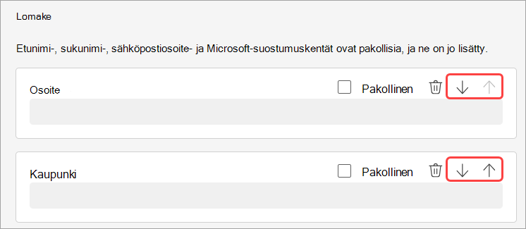 Näyttökuva, jossa näkyy korostettuna verkkoseminaarin rekisteröintikysymysten järjestäminen uudelleen.