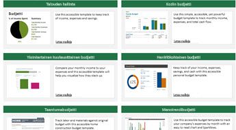 Kuusi helppokäyttöisen budjettimallin kuvaa
