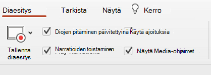 Diaesitys-välilehti, jossa Pidä diat päivitettyinä valittuna.