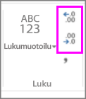 desimaalien lisääminen tai vähentäminen luvun muotoilussa