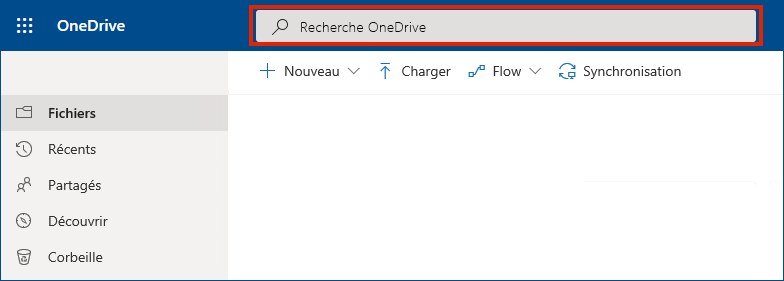 OneDrive Entreprise en ligne avec barre de recherche en haut