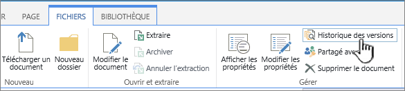 Onglet Fichier avec l’option Historique des versions mise en évidence