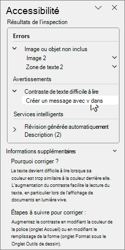 Volet d’accessibilité avec résultats de l’inspection