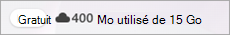 Capture d’écran montrant le badge gratuit et le stockage OneDrive utilisé