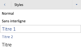 Menu styles de titre Word pour Android.
