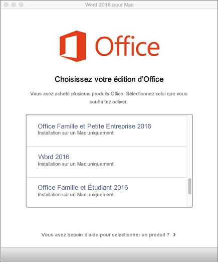 Choisir le type de licence Office 2016 pour Mac