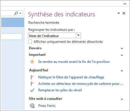 Vous pouvez voir les tâches d’un seul coup d’œil dans la synthèse des indicateurs.