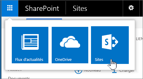 Lanceur d’applications SharePoint avec l’option Sites mise en évidence