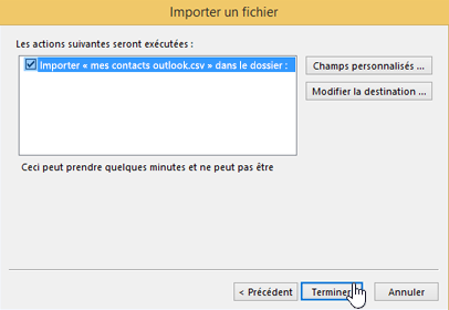 Lorsque vous importez des contacts Gmail dans votre boîte aux lettres Office 365, cliquez sur le bouton Terminer pour démarrer la migration