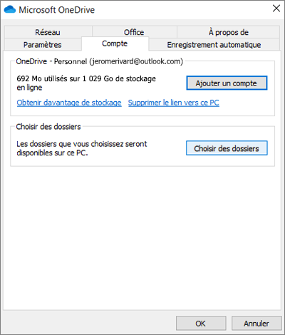 Boîte de dialogue OneDrive Ajouter un compte