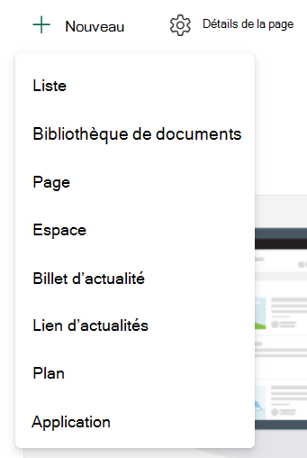 Capture d’écran de la création d’une liste ou d’une bibliothèque