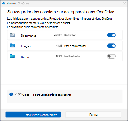 sauvegarde onedrive capture d’écran trois versions trois