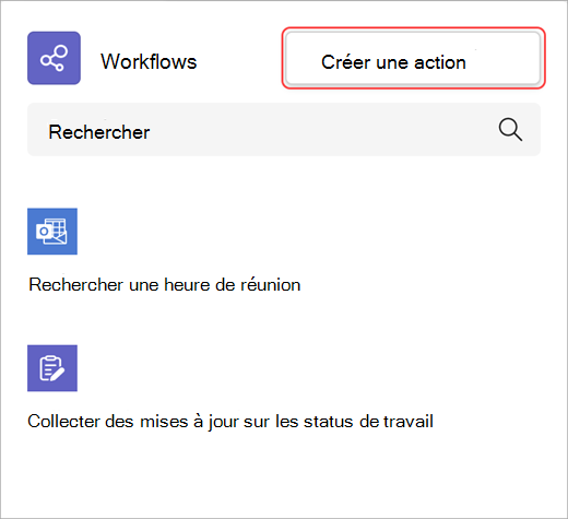 Capture d’écran montrant comment créer une action de workflow