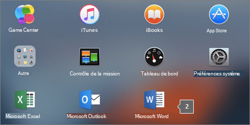Icône Microsoft Word dans un affichage partiel du Launchpad