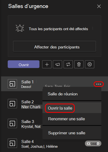 L’image montre comment ouvrir une seule salle de réunion.