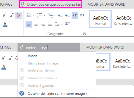 Zone Rechercher sur le ruban dans Word Online.