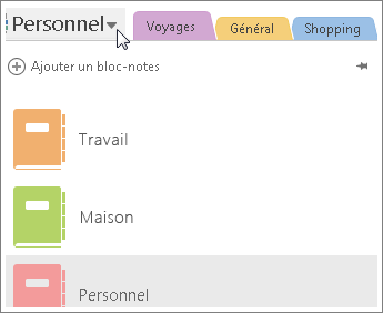 Changer de bloc-notes à l’aide du menu à gauche.