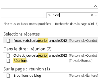 Utilisez la fonction de recherche pour rechercher des notes n’importe où dans OneNote.