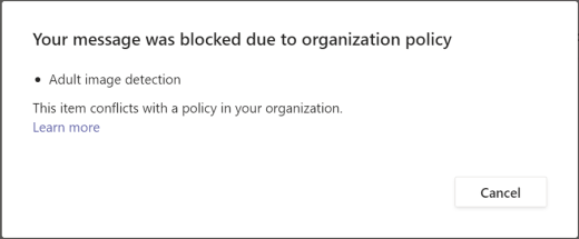 Un message de boîte de dialogue explique pourquoi un message a été supprimé pour contenir du contenu pour adultes.