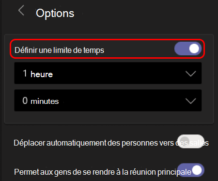 L’image montre comment définir une limite de temps pour les salles d’atelier.