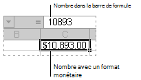 Barre de formule et cellules associées