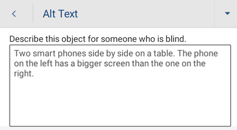תיבת הדו-שיח 'טקסט חלופי' ב- Word עבור Android.