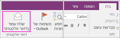 צילום מסך של לחצן 'שלח עמוד בדואר אלקטרוני' ב- OneNote 2016.