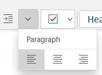 תפריט 'פיסקה' מציג את האפשרויות הזמינות ב- OneNote עבור Windows 10.