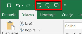 govorne naredbe excel alatna traka za brzi pristup