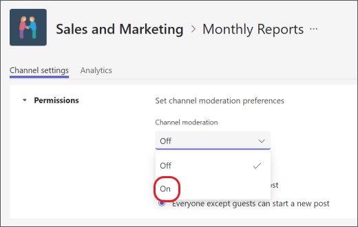 uključivanje moderiranja kanala