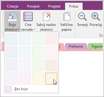 Screenshot of the Page Color button in OneNote 2016.