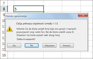 Poruka s upozorenjem upućuje na podatke koji nisu valjani