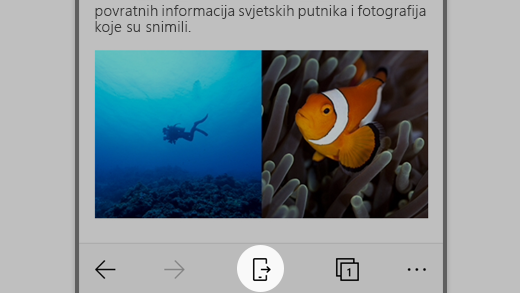 Snimka zaslona programa Microsoft Edge u sustavu iOS koji ističe ikonu značajke „Nastavite na PC-ju“.