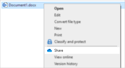 Explorer right-click menu showing OneDrive share command