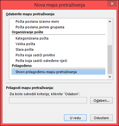 Odaberite Stvori prilagođenu mapu pretraživanja