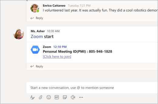 Zoom link in Microsoft Teams channel