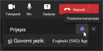 Promjena zaslona jezika transkripta