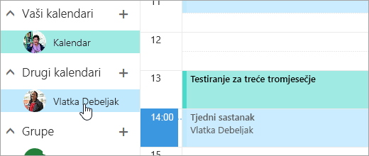 Snimka zaslona zajedničkog kalendara.